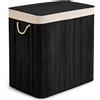 Massido Cesto portabiancheria a 3 scomparti, 150 l, con coperchio e sacco per la biancheria, in bambù, colore nero, 61 x 62 x 42 cm