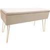 ECHTWERK Panca Scarlett Imbottita con Rivestimento in Velluto, Rettangolare, con vano portaoggetti, Gambe in Metallo, 75 x 30 x 41,5 cm, Colore: Crema, Misto Poliestere, 75 x 30 x 42 cm