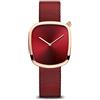 BERING 18034-363 Orologio da donna al quarzo, orologio da polso con cassa in acciaio inossidabile color oro rosa da 34 mm e quadrante rosso, cinturino in maglia milanese, vetro zaffiro, 3 ATM