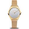 BERING 17031-334 Orologio unisex al quarzo, orologio da polso con cassa in acciaio inossidabile color oro da 31 mm e quadrante color argento, cinturino in maglia milanese, vetro zaffiro, 3 ATM