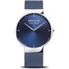 BERING 15540-307 Orologio da uomo al quarzo, orologio da polso con cassa in acciaio inossidabile color argento da 40 mm e quadrante blu, cinturino in maglia milanese, vetro zaffiro, 5 ATM