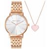 Armani Exchange Orologio a tre lancette al quarzo Donna, cassa in acciaio inossidabile oro rosa 36 mm con bracciale in acciaio inossidabile, AX7145SET, Set oro rosa e bianco