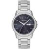 Armani Exchange Orologio da uomo, Movimento al quarzo con data giornaliera a tre lancette e cassa da 44 mm con cinturino in acciaio o in pelle, Grigio scuro e argento chiaro