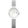 BERING 14426-001 Reloj solar para mujer con caja de acero inoxidable plateado de 26 mm y esfera blanca, correa milanesa, cristal de zafiro y resistencia al agua de 5 ATM, 13940-504