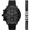Diesel Orologio da Uomo Griffed, Movimento Cronografo, Acciaio Inossidabile, Cassa 48 mm, Cinturino in Silicone o Pelle, Nero