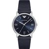 Emporio Armani Orologio Uomo, movimento a tre lancette, cassa in acciaio inossidabile argento da 41 mm con cinturino in pelle, AR11012