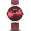 BERING 14539-303 Orologio da donna al quarzo, orologio da polso con cassa in acciaio inossidabile color argento da 39 mm e quadrante rosso, cinturino in maglia milanese, vetro zaffiro, 5 ATM