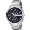 Armani Exchange Orologio per uomo, Movimento cronografo al quarzo e cassa da 46 mm con cinturino in acciaio, Tono argento e blu