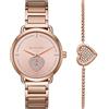 Michael Kors Orologio Portia da donna, Movimento al quarzo multifunzione con cinturino in acciaio inossidabile, 37 mm, Set oro rosa e glitter