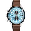 Diesel Orologio da Uomo Griffed, Movimento Cronografo, Acciaio Inossidabile, Cassa 48 mm, Cinturino in Silicone o Pelle, Castano