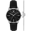 Emporio Armani Orologio Analogico al Quarzo Uomo con Cinturino in Pelle AR80079SET, Grafite, 39 mm