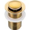 BALNEO Tappo per Lavabo Universale Click Cone Pop-Up Oro, Ottone, Antiruggine, 4 Guarnizioni, Guarnizione, Raccordo di Scarico, 61mm X G1 1/4, Senza Troppopieno, Click B