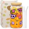 Mecctuck Tazza Halloween, 500 ml Bicchiere con Cannuccia e Cannuccia, Tazze Autunnali, Tazze Halloween, Tazza Teschi Zucca per Caffè Ghiacciato, Geschenk für Frauen Thanksgiving Helloween