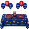 EuroFiestas Kit di compleanno FC Barcelona, 35 pezzi per 8 persone, decorazione per feste FC Barcelona, stoviglie per compleanno per bambini con tovaglia, palloncini, piatti, bicchieri e tovaglioli (kit Barca)
