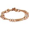 Fossil Bracciale da Donna in Vera Pelle e Perline in Acciaio Inossidabile, Marrone Chiaro/Oro Rosa, 19 cm, JA6539791