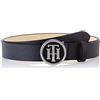 Tommy Hilfiger Cintura Donna TH Round Buckle Belt 3.0 Cintura in Pelle, Nero (Black), 75
