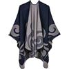 Generisch Poncho, sciarpa da donna, stile retrò, con stampa, oversize, cardigan, autunno, inverno, cardigan aperto, invernale, mantello reversibile, giacca lunga per le mezze stagioni