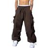 Generisch Pantaloni cargo da uomo, con gamba larga, Hip Hop Y2K, streetwear, pantaloni da jogging con elastico, oversize, vintage, 90, O marrone, L