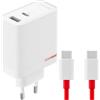 ONEPLUS CARICABATTERIE ORIGINALE DUAL USB + USB-C SUPERVOOC FAST CHARGING 80W OSAB7CF3AE WHITE SMARTPHONE
