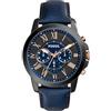 Fossil Orologio Grant da uomo, movimento cronografo al quarzo, cassa in acciaio inossidabile fumé da 44 mm con cinturino in vera pelle, FS5061, Nero e blu