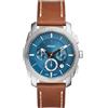 Fossil Orologio Machine da uomo, movimento cronografo al quarzo da 42 mm con cinturino in acciaio inossidabile o in pelle, 42 mm, Marrone e blu