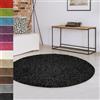 Casa pura Tappeto da salotto rotondo 120 cm, colore nero, morbido e soffice, pelo lungo, per camera da letto, corridoio, camera dei bambini, corridoio