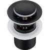 BALNEO Tappo per Lavello Universale Click Cone Pop-Up Nero, Ottone, Antiruggine, 4 Guarnizioni, Guarnizione, Raccordo di Scarico, 62mm X G1 1/4, con Troppopieno, Click B-Click