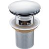BALNEO Tappo per Lavello Universale Click Cone Pop-Up Cromato, Ottone, Antiruggine, 4 Guarnizioni, Guarnizione, Raccordo di Scarico, 66mm X G1 1/4, con Troppopieno, Clic A