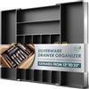 CCWOFF Organizzatore di argento extra grande, Organizzatore di cassetto da cucina espandibile a 9 slot, Portautensili nero