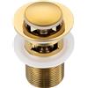 BALNEO Tappo per Lavello Universale Click Cone Pop-Up Oro, Ottone, Antiruggine, 4 Guarnizioni, Guarnizione, Raccordo di Scarico, 62mm X G1 1/4, con Troppo Pieno, Clic B-Click