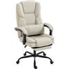 HOMCOM Sedia da Ufficio Reclinabile in Finta Pelle con Poggiapiedi e Rotelle, 65x67x111-119 cm, Beige | Aosom Italy
