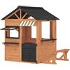 AIYAPLAY Casetta bambini legno con cucina e panca, 171,5x146x156 cm, Marrone | Aosom Italy