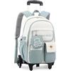 IvyH Zaino scolastico con trolley per ragazze, zaino con ruote per adolescenti, set 2 in 1 con zaino rimovibile e trolley con 6 ruote, per scuola elementare e media, verde, Mittelgroße, Classico