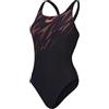 Speedo Costume da Bagno Muscleback Hyperboom Placement | Asciugatura Rapida | Allenamento | Fitness | Resistenza al Cloro Costume da Bagno per Donna, Nero/Rosso Sirena/Plum Dandy, 30