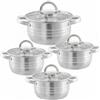 OZ HOME Bavary Batería 8 Pzs Batteria Pentole (set Pentole Induzione) Inducción | Ollas/cacerolas Y Sartenes 18/10 Inox | Cazo, Tapas Vidrio, Capsulado, Eco, Apilable | Todo Fuego Ceran/Gas, Cucina Completa