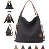 DUOL COOS Borsa tote convertibile con tasche con cerniera per donna, borsa hobo 4 in 1 in tela, Tela nera, Large