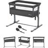 Bebeconfort Zina Culla Neonato Fianco Letto, 0-6 mesi (0-9kg), Lettino Neonato Pieghevole, 5 Altezze Regolabili, Materassino Reclinabile, Mineral Graphite