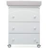 Foppapedretti Bagnetto Fasciatoio Patty, Legno, Made in Italy, 3 Cassetti, Piano Fasciatoio Ribaltabile, Vaschetta Anatomica Estraibile, 4 ruote, Materissani Incluso, 69x47x89 cm, Bianco