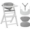 Bebeconfort Timba 2 con Cuscino, Seggiolone Pappa Evolutivo in Legno, 6+ Mesi, Fino a 110 kg, Sedia Evolutiva Ergonomica, Regolabile in Altezza, Vassoio Amovibile, White + Grey