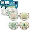 AVENT Philips Avent Ultra Start Ciuccio - Design ortodontico, per neonati 6-18 mesi, tettarella simmetrica in morbido silicone, senza BPA, 2 custodie per la sterilizzazione, confezione da 4, SCF087/26
