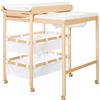roba Fasciatoio per Bambini e Neonati + Vasca da Bagno Estraibile Baby Pool, Pieghevole, Copertura Bianca, 6 Rotelle con Freno, Legno Naturale