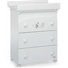 Foppapedretti Bagnetto Fasciatoio Piccoli Amici, Legno, Made in Italy, 3 Cassetti, Piano Fasciatoio Ribaltabile, Vaschetta Anatomica Estraibile, 4 ruote, Materissani Incluso, 69x47x89 cm, Bianco