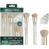 EcoTools Sea Gems Face Makeup Brush & Sponge 4 Piece Set, Eco-Friendly Makeup Brushes & Makeup Sponge, For Foundation, Blush, Contour, & Setting Powder, Recycled Plastic, Cruelty-Free Tools