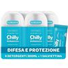 Chilly Detergente Antibatterico per l'Igiene Intima con Azione di Difesa e Protezione, Fragranza di Timo e Salvia, PH 5, Clinicamente Testato, Confezione da 4 Flaconi da 300ml