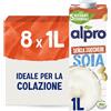 ALPRO SENZA ZUCCHERI, Bevanda alla SOIA, Naturalmente Senza Lattosio, con Vitamine B2, B12 e D2 - 8 confezioni x 1 Litro