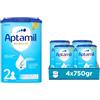 APTAMIL Nutribiotik 2, Latte di Proseguimento in Polvere - 4x750g (3000g) | Dal 6° Mese Compiuto al 12° Mese, Specificamente Formulato per l'Alimentazione del Neonato