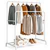 edihome, Stand Appendiabiti, Doppio, 113x21x5cm Vestitore, Appendiabiti da Terra, Resistente, Metallico, con Supporto per Scarpe (Bianco)