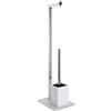 MSV - unità WC combinata 2 in 1 in Acciaio Inox - Supporto WC con Contenitore Estraibile - Scopino e portarotolo - Vetro Bianco - Ø30 cm - Altezza 70 cm - Design Moderno e Versatile