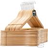 edihome, Grucce Legno, Confezione da 50, Appendiabiti con Scanalature su Spalle, Gancio Girevole a 360° e Barra Portapantaloni Antiscivolo, per Completi Camicie Cappotti (Legno, 50 unità)