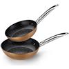 Monix Copper - Set di 2 padelle effetto rame, 20 - 24 cm, alluminio forgiato antiaderente con particelle di titanio, per tutti i tipi di cottura, anche a induzione.